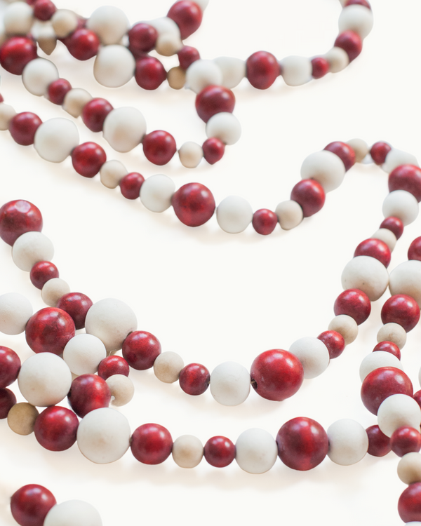 Red and White Wood Beaded Garland