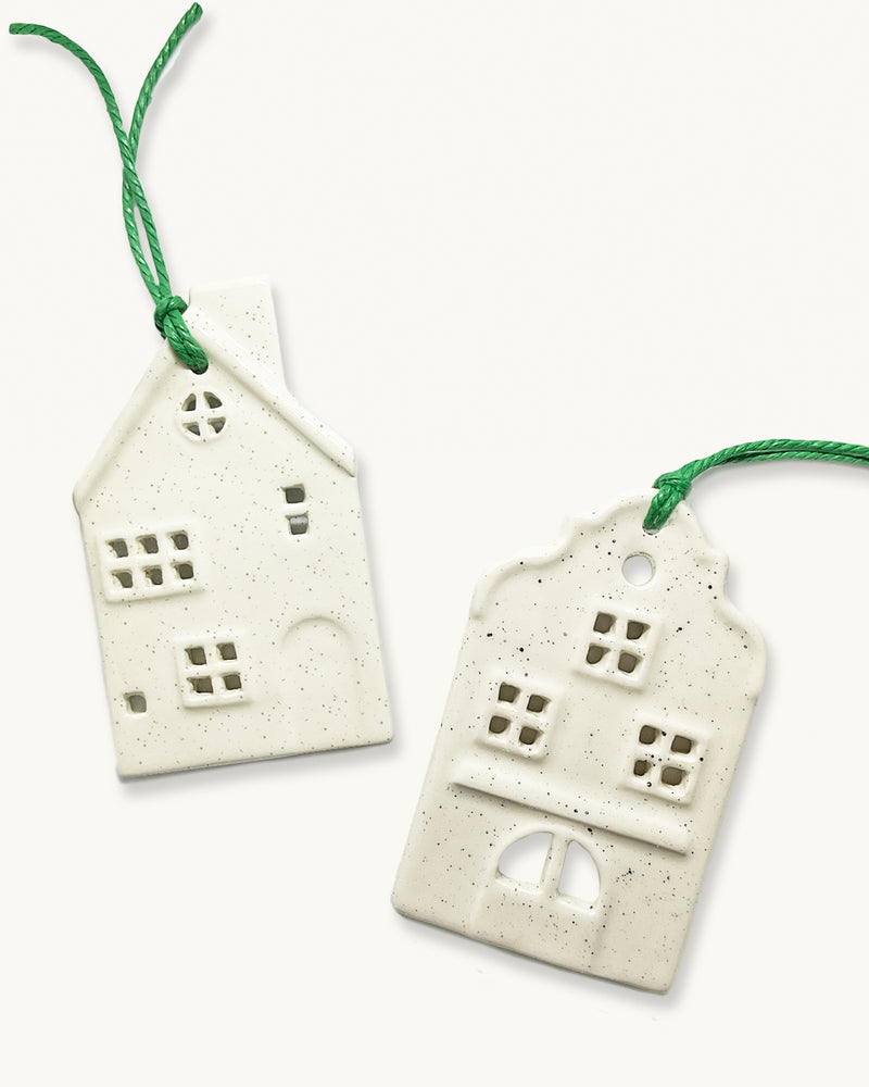 Set of 12 European Houses Ceramic Ornaments