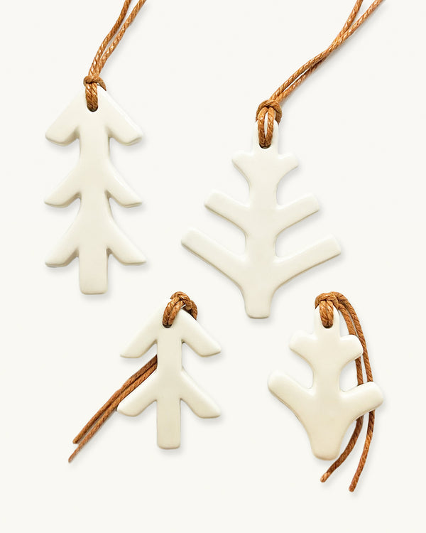Set of 12 Geometric Pine Tree Ceramic Ornaments