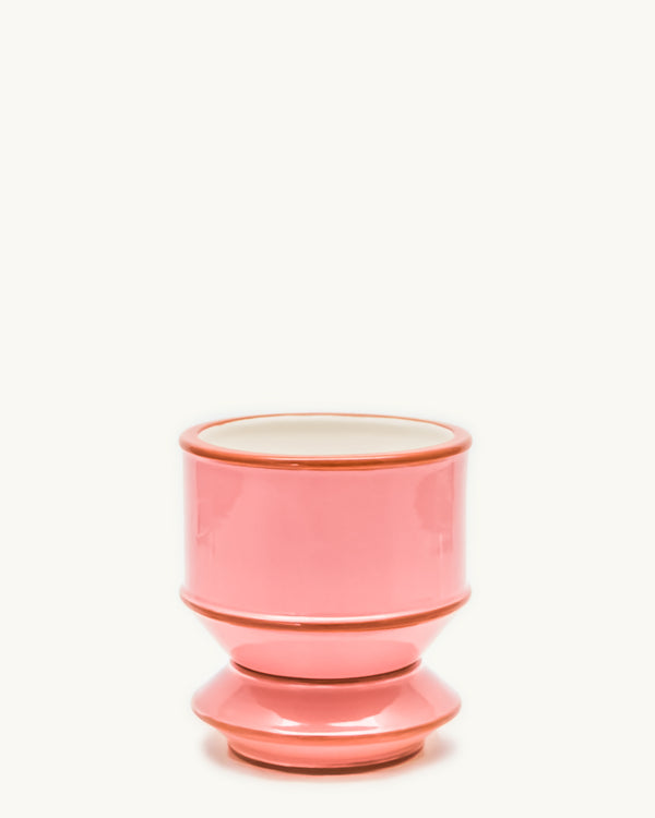 Pink integrated ceramic pot and saucer set. Planter designed by Nueve Design Studio PH.