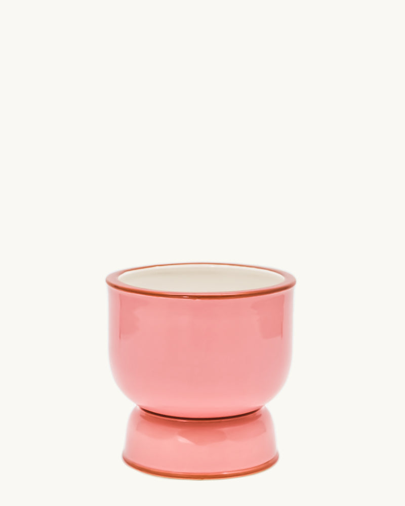 Pink integrated ceramic pot and saucer/drip plate set. Planter designed by Nueve Design Studio PH.