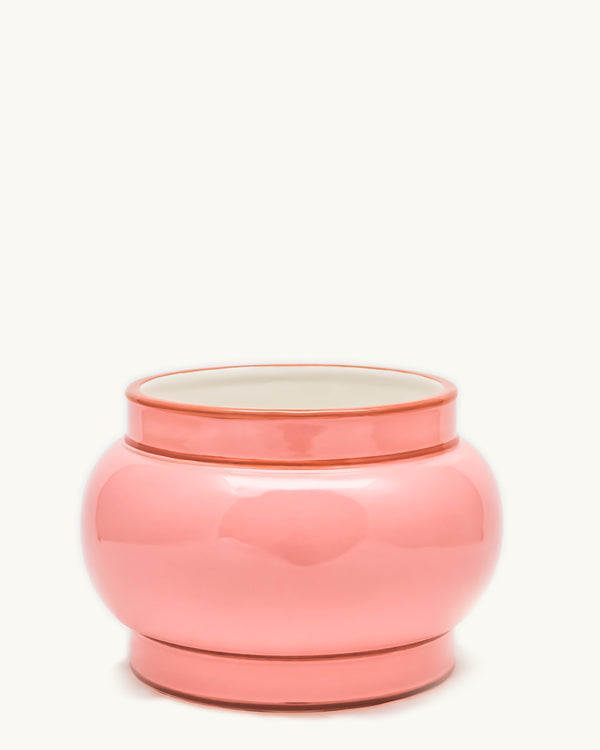 Pink integrated ceramic pot and saucer/drip plate set. Planter designed by Nueve Design Studio PH.